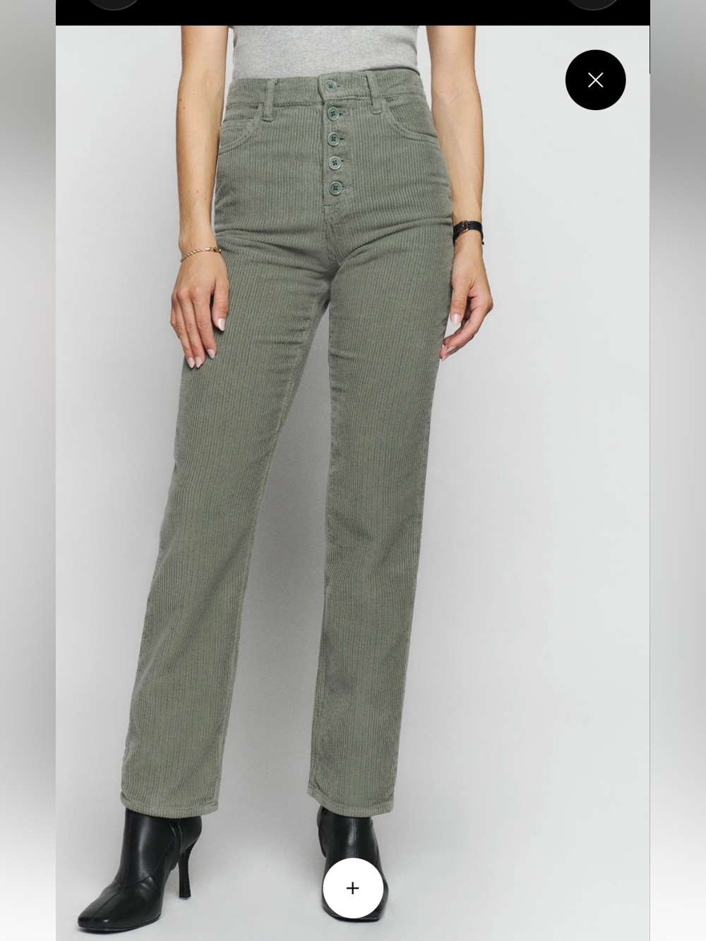 High-Rise Olive Green Corduroy Moss Green Corduroy Button Fly Straight pants 29